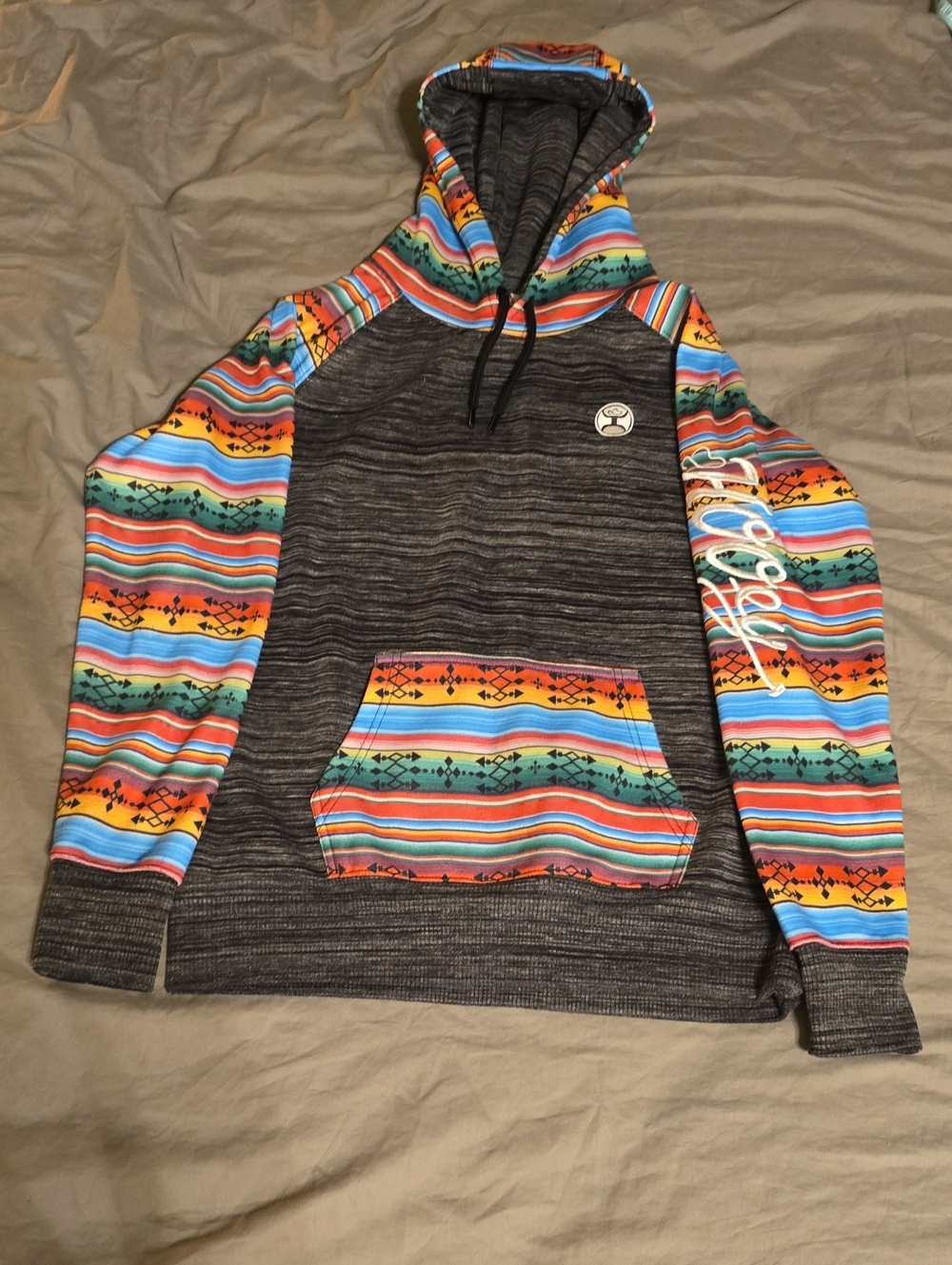 Hooey Gray Pullover Hoodie with Striped Accent